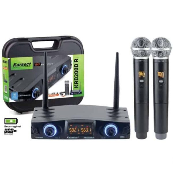 Microfone Karsect S/ Fio KRD200DR Digital Recarregável DM Duplo Mao - Image 2