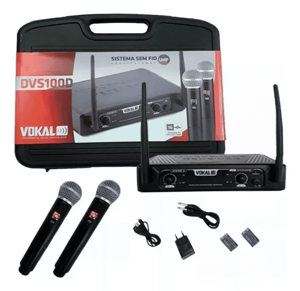 Microfone Sem Fio Duplo Vokal Dvs100 Dm Cor Preto - Image 2